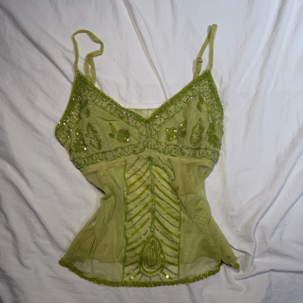 Beaded Green Sheer Cami Top